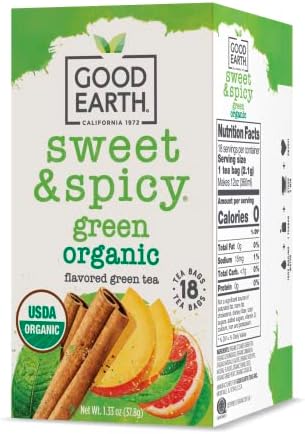 Good Earth Sweet & Spicy, Green Tea, 18 Tea Bags (Pack of 6)