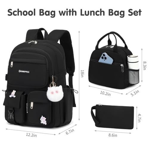 qodbopack Mochila escolar com 3 peças, para meninas adolescentes de 15,6 polegadas, à prova d'água,