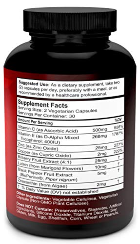 AREDS 2 Eye Vitamins with Lutein and Zeaxanthin Supplements - Clinically Proven for Macular Degeneration, Eye Care, Eye Health - Areds2 Formula for Adults - 60 Vegetarian Capsules - Thumbnail 2