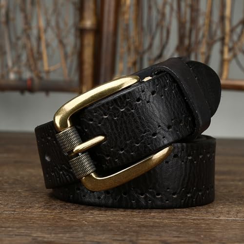 Unisex Hollow Leather Belt - 1 1/2" Wide 4mm Thick Handmade Cowhide Strap With Antiqued Single Prong Roller Buckle3