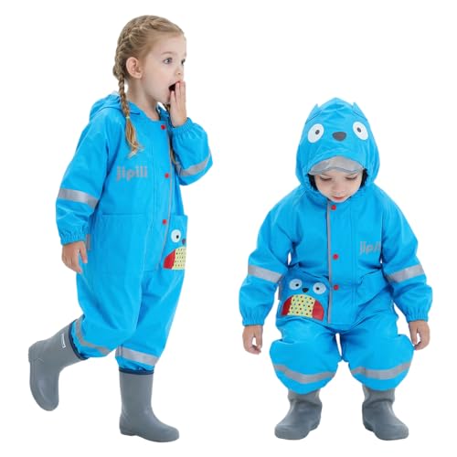 Sayyea Toddler Rain Suit Baby Rain Suits Kids Rain Suit with Hood Waterproof Coverall One Piece Rain Suits for Kids(1-9 Years)