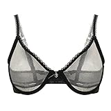 Plusexy Bras for Women Sexy Unlined Mesh Underwire Supportive Balconette Non Padded Sheer Bra Black 42D