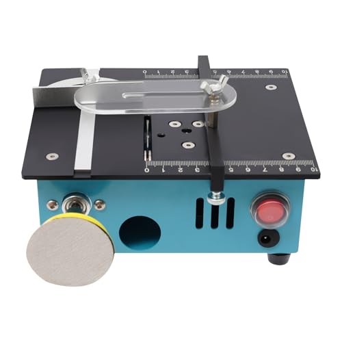 Mini sierra circular de mesa de 96 W con 4 cuchillas, solapa de seguridad, control de siete velocidades, sierra circular de mesa multifuncional, longitud de corte máxima de 10 cm para proyectos de