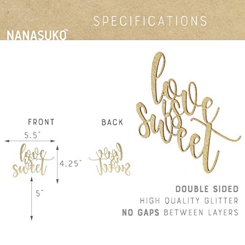 Nanasuko Sweet Table Cake Topper - Love Is Sweet - Double Sided Gold Glitter - Premium Quality Made In Usa #TOP1