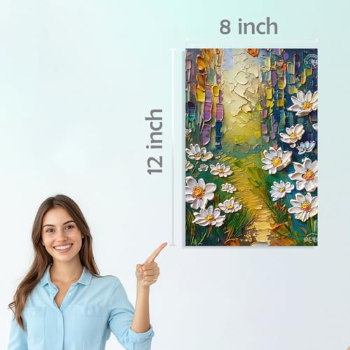 Image of SiddArtify Palette Knife Floral - Daisies Butterflies & Cherry Blossoms - 300GSM Board - 8x12 Inch - Pack of 6 Wall Room Decoration art Poster Prints