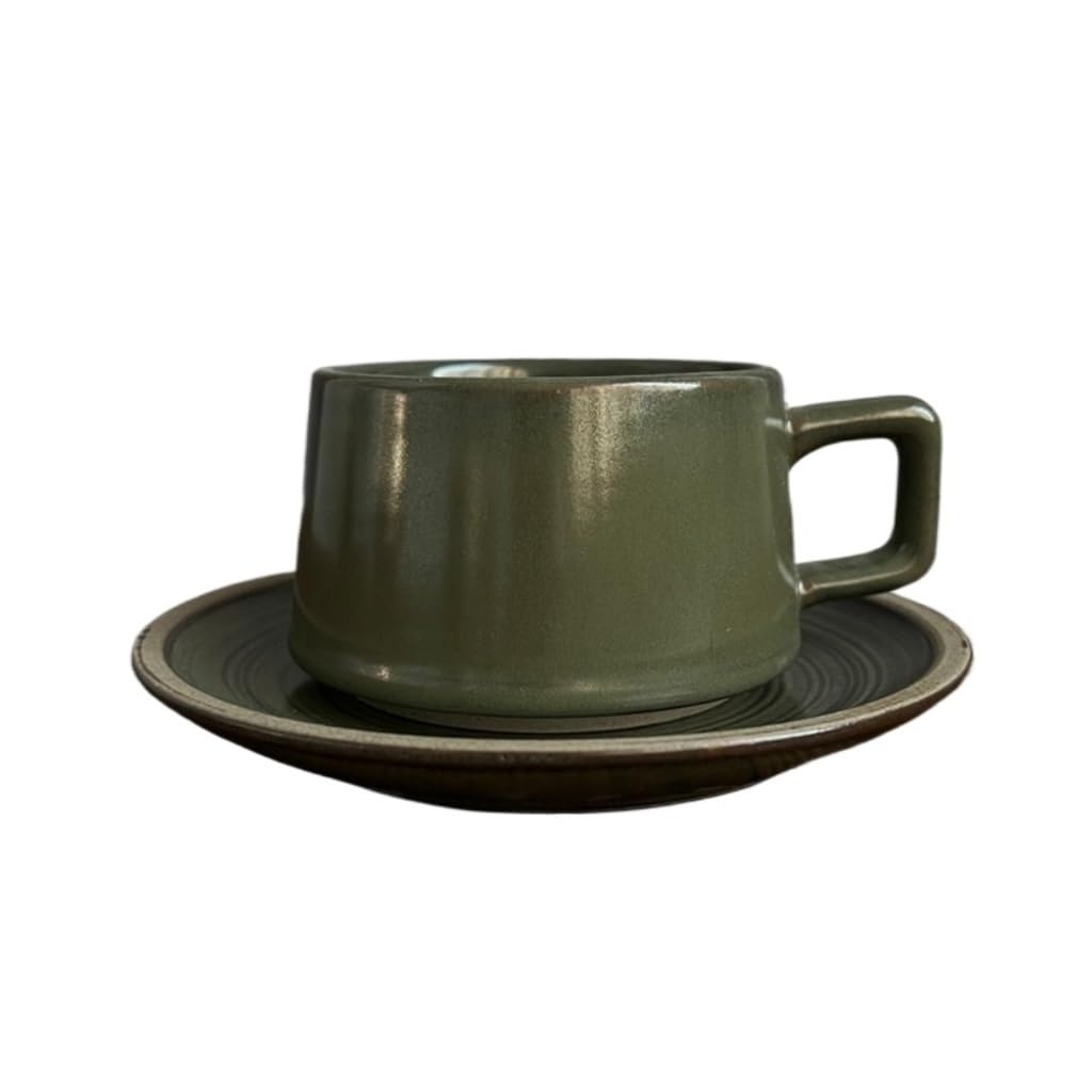 GHKryD Tea set, Ceramic Cup, High-end Milk Tea Shop, Retro Stoneware and Saucer 250ml Coffee Mug(6)