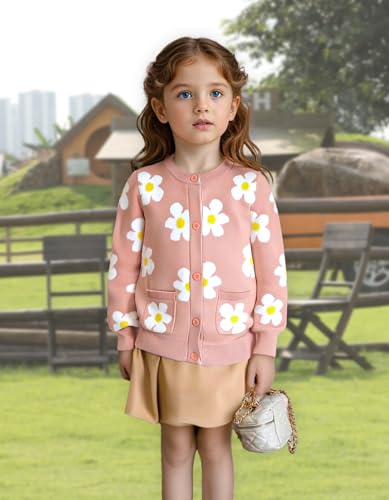 Girls Cardigan Long Sleeve Button Front Sweater Toddler Kids Knit School Uniforms Sweaters with Pockets 3-12 Years