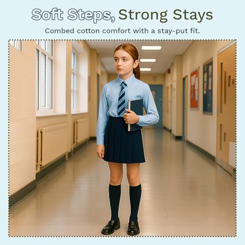 3 Pairs Girls Combed Cotton Knee High Socks - School Uniform Sock Long Socks for Girls, Teens and Women - Seamless Dress Sock4