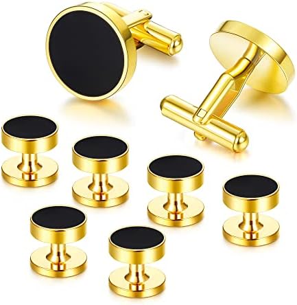 Diamday Cufflinks and Tuxedo Studs for Clothing for Men Stainless Steel Gold Cufflinks for Shirts and Ties Shirt Accessories Classic Tuxedo Buttons and Cufflinks for Father’s Day Silver & Gold Tones