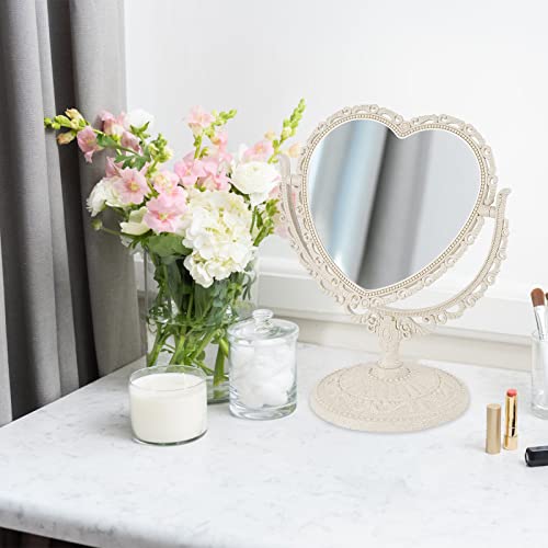 Liitrton Heart Mirror Vanity Makeup Mirror Double Sided Rotatable Tabletop Dresser Mirror For Dressing Bathroom Bedroom (Heart-Shaped, Beige) #TOP4