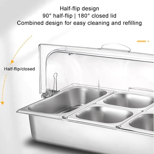 Bandeja de acero inoxidable con parte superior enrollable transparente, dispensador de condimentos de buffet y estante de exhibición de alimentos, estante de barra de ensalada de hielo, 15 cm, 6