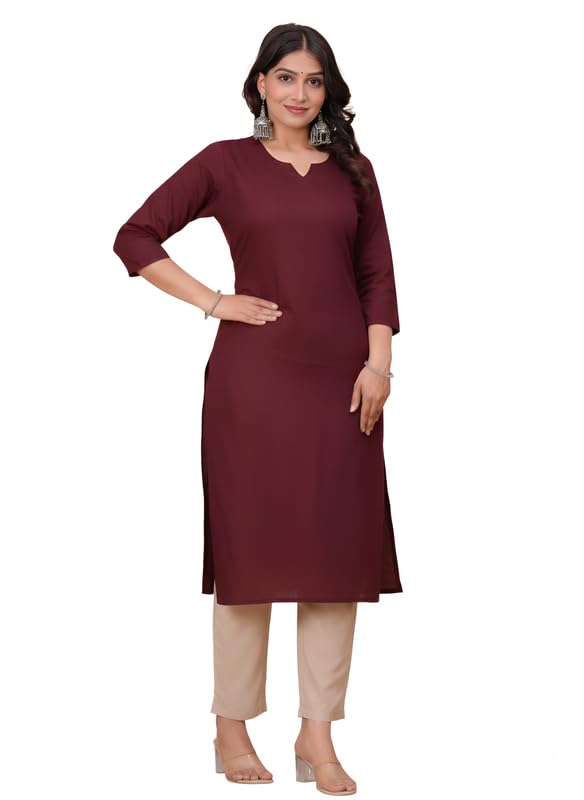 Image of Moirai Airy Linen Long Kurtis for Women Cotton A-Line Straight Kurta with Pockets Daily Office