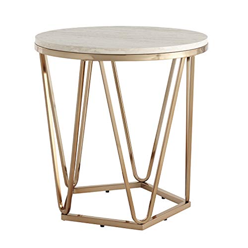 Southern Enterprises Luna Cocktail Table, Champagne, Faux Travertine #TOP8