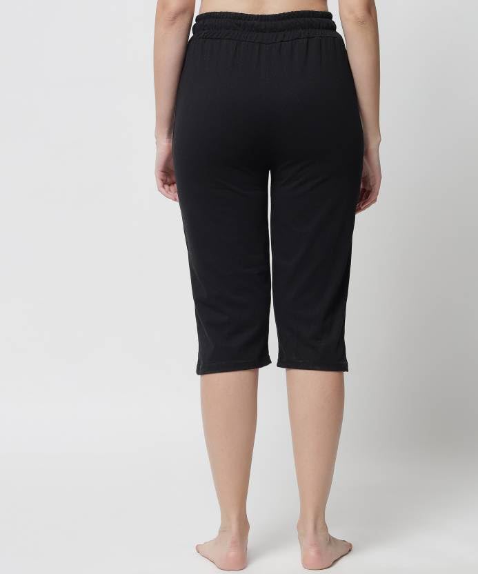 Image of Women's Cotton Capri Pants, Drawstring Waist, Knee Length, Pack of 3