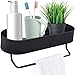 Estanterías para Baño,Adhesivo Estanteria Ducha con Barra de Toalla, Aluminio Espesamiento Estanteria Baño ,Taladro Montado en la Pared Estante para Baño para Cocina (Negro)