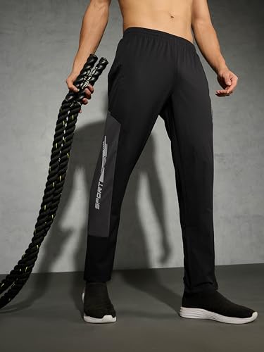 Image of TECHNOSPORT Men Colorblock Slim Fit Sports Trackpants TS Flexi Polyester Mid Rise Drawstring Track Pant for Men Pockets Gym Workout Running Joggers Casual Quick Dry