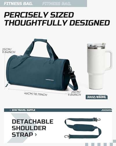 Image of Gym Bag for Women and Men With Wet & Shoe Compartment - Small Duffle for Travel, Sport, Workout, Overnight Weekender - Carry-on Tote - Peacock Blue