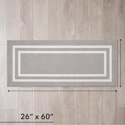 Creative Home Ideas – Tufted Runner - Double Line Border Rug - Modern Home Décor - Washable Rug - Accent Carpet for Entryway & Hallway - Measures 26" x 60" - Light Grey and White by Creative Home Ideas - Used condition - Image 2