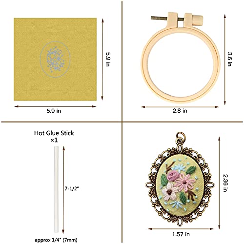 Image of ZOCONE 4 Packs Embroidery Necklace Kits, Embroidery Pendant Kit Mini Cross Stitch Kit with 4 Hoops, Necklace, Pendant, Stamped Pattern Cloth, Instructions, etc., Embroidery Kits for Adults