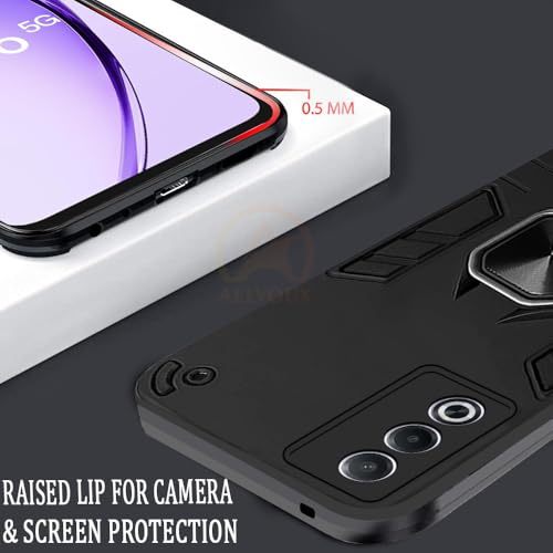 Image of AESTMO Oppo A3 Pro 5G Back Case Cover | Tough Armor Bumper | Ring Holder & Kickstand in-Built | 360 Degree Protection Cover for Oppo A3 Pro 5G (Black)