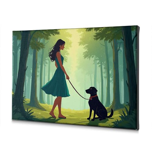 Toile salle de bain forêt et chien 40x60 cm pour une déco nature et zen