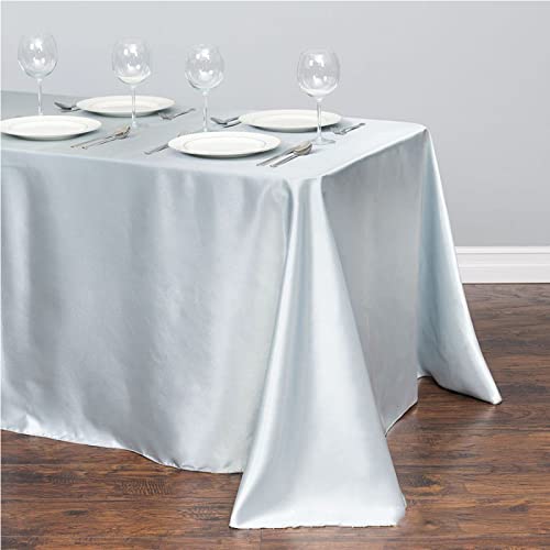 Nappe en satin argent hydrofuge rectangle buffet fête