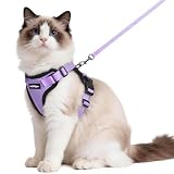 Rabbitgoo 猫用 ハーネス リードセット 犬猫兼用 超小型犬 小型犬 抜けない ソフト胸あて 軽量 足を上げず装着完成 サイズ調節可 夜反射 通気メッシュ 咳込み防止 散歩 犬用ハーネス 猫の胴輪 くびわ ベスト パグ ネコねこ子猫 散歩ひも 猫はーねす胴輪 猫 りーど（ライトパープル Mサイズ）