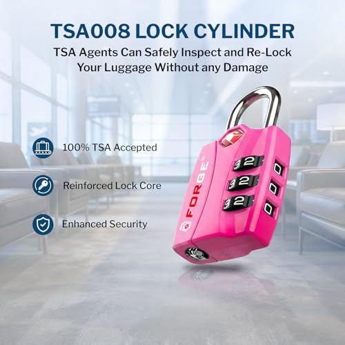 Image of Forge Open Alert TSA Approved Luggage Locks - 3 Digit Combination, Easy Read Dials, Zinc Alloy Body - Ideal Travel Lock for Luggage, Suitcases, Bags & Toolboxes (4 Color Locks #2)