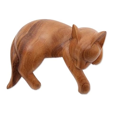NOVICA Suar Wood Cat Sculpture Cover