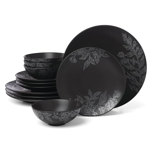 Oneida 897391 Roseto 12-Piece Dinnerware Set Charcoal