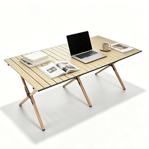 Table camping pliante acier beige 60x60cm portable compacte