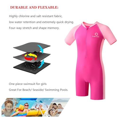 Image of karrack Girls and Boys One Piece Rash Guard Swimsuit Kid Water Sport Short Swimsuit UPF 50+ Sun Protection Bathing Suits