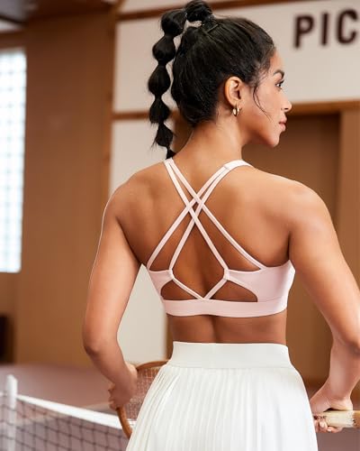 Image of Sports Bras for Women, Medium-High Support Strappy Padded Running Sports Bras with Removable Cups