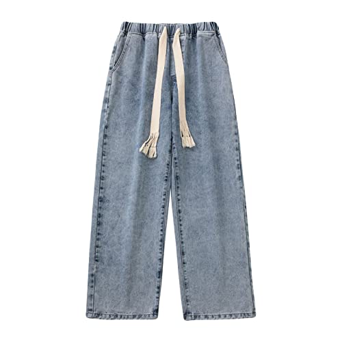 Jean large à cordon de serrage pour homme décontracté en denim droit