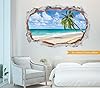 HPNIUB Spiaggia di Palme Adesivo da parete,90x60cm Adesivi da parete Effetto 3d,Adesivi Murali Rotto per Soggiorno,3D Palma Parete Muro,Paesaggio Decalcomanie per Camera da Letto Cameretta Decor #5