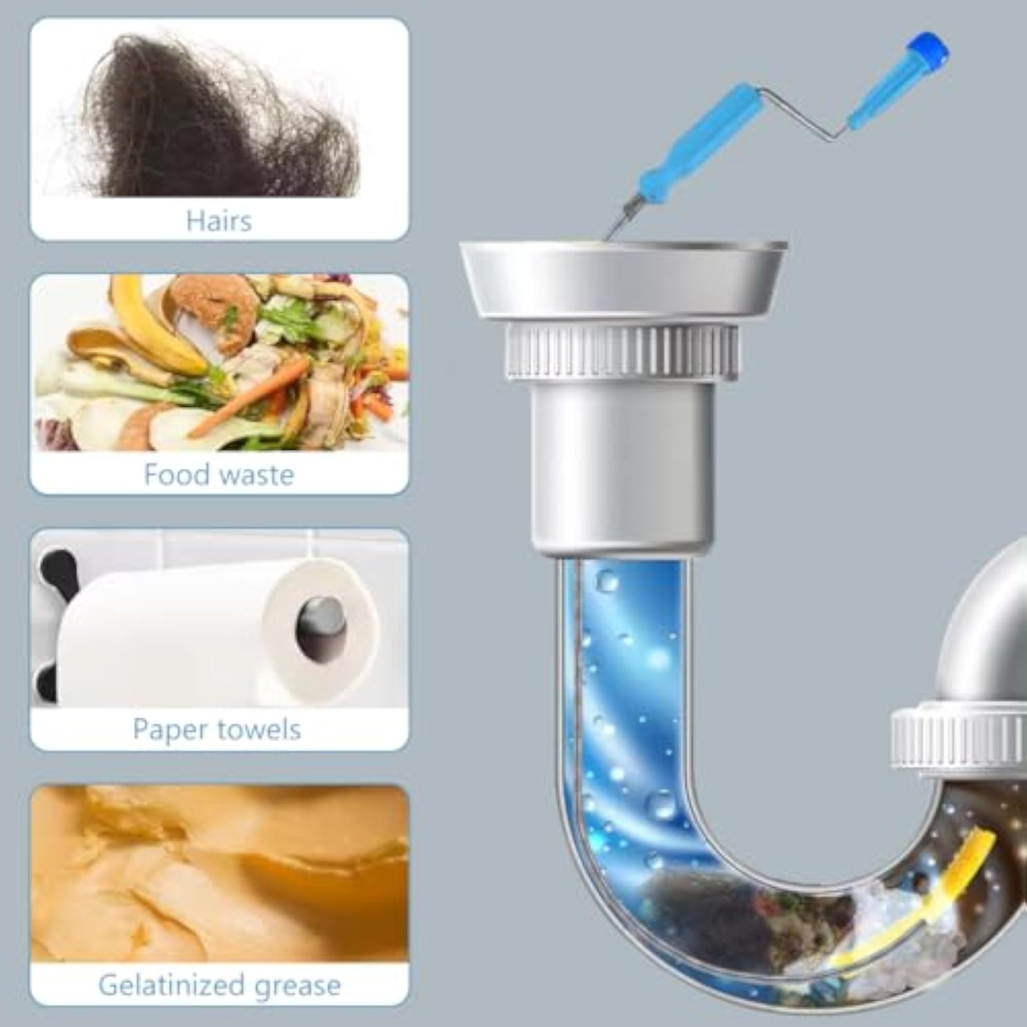 9.8ft Stainless Steel Drain Cleaner Tool, Spiral Spring Pipe Design