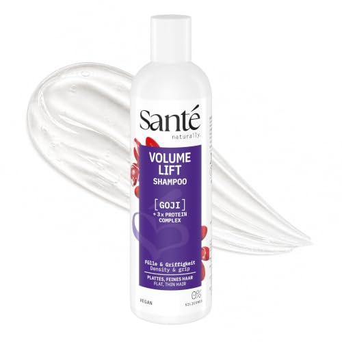 SANTENATURKOSME CHAMPU VOLUMEN goji 250 ml – shampoing qui nettoie cuir chevelu et cheveux en douceur, convient pour l’entretien quotidien des cheveux à la maison, contenance 250 ml et est conçu pour