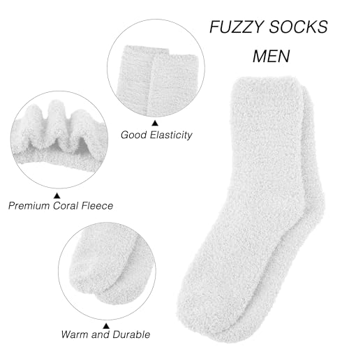 OVOV White Fuzzy Fluffy Warm Cozy Slipper Socks for Men - Soft Comfy Fleece Sleep Socks3