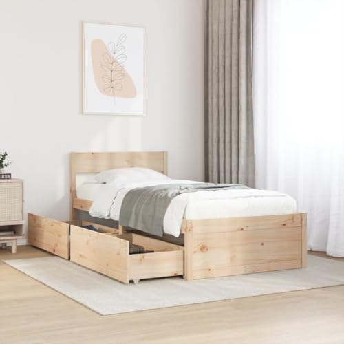 vidaXL Giroletto con Cassetti 90x190 cm in Legno Massello di Pino, Telaio Letto, Base Letto, Letto in Legno, Struttura Letto, Letto, Letto Singolo