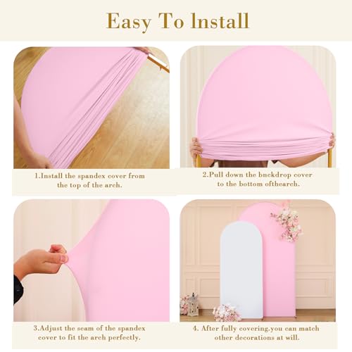 Image of White Pink Arch Cover Set of 2-7.2 and 6ft Arch Backdrop Cover Spandex Wedding Arch Stand Covers for Bridal Shower Baby Shower Girls Birthday Party Banquet Photo Arch Covers Stretchy Backdrop