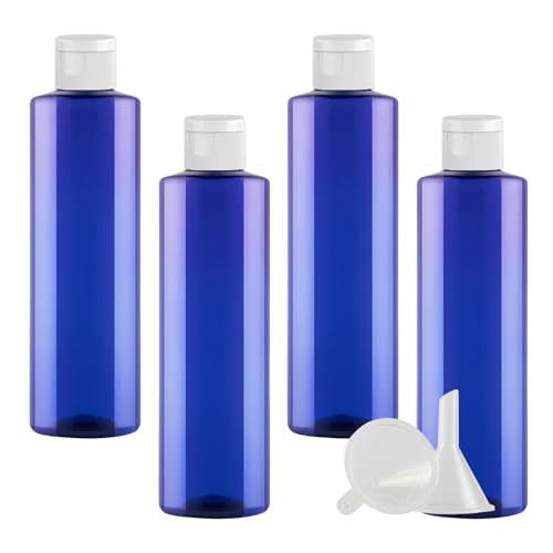 PQPAUTY 4 Piezas 250ml Recargable Azul de plástico Botellas con Tapa Abatible Blanco Botellas para lociones como cremas hidratantes jabones líquidos champús geles