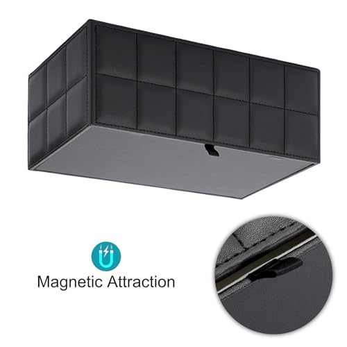 Image of Sumnacon Rectangular Leather Tissue Box Cover - Stylish Tissue Box Holder with Magnetic Bottom, Decorative PU Tissue Box for Vanity Dresser Night Stand Table Countertop Home Office Car,Grid Black