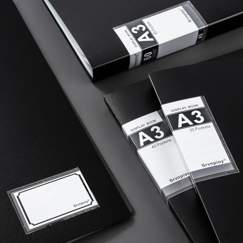 Srvnpioy A3 Sichtbuch 20 Taschen (Schwarz, 2 Stück) A3 Kunststoff Portfoliobuch Präsentationsbuch mit 20 Klarsichthüllen für Berichtsblätter, Portfolios, Gemälde, Fotos, Kunstwerke, Zeichnungen