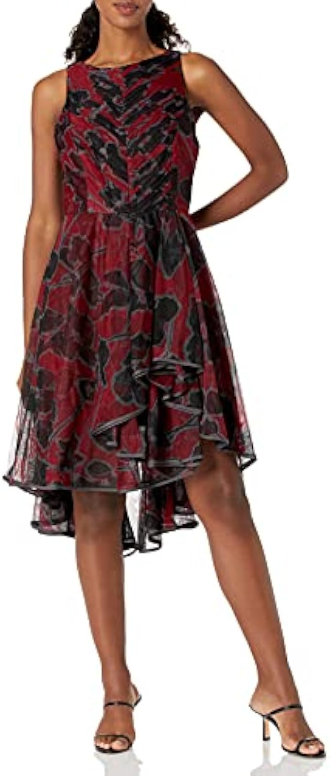 HALSTON Women's Floral Printed Dress with Dramatic Skirt
