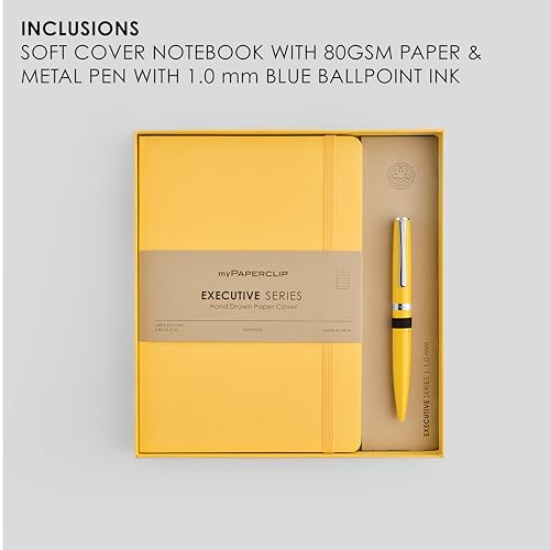 Image of myPAPERCLIP Executive Series A5 Diary & Pen Gift Set | Includes Classic Ball Pen & Softcover Notebook | 192 Pages, 80 GSM | Ideal Corporate, Office & Personal Gift | Yellow