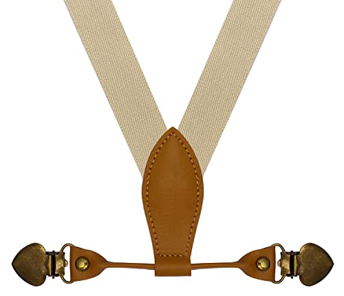 Wdsky Boys' Suspenders And Bow Tie Set Adjustable With 4 Heart Clips 30" Khaki #TOP1