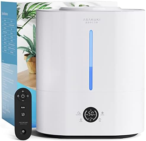 ASAKUKI Humidifiers for Bedroom Large Room, 4L Cool Mist Humidifiers for Baby Kids Plants with Smart Humidity & Timer, Ultrasonic Quiet Top Fill Air Humidifier & Diffuser, Sleep Mode, Auto Off, White