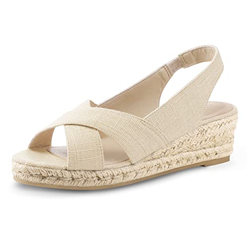 Mysoft Women's Espadrille Wedge Sandals Platform Slingback Criss Cross Low Wedges Slip On Open Toe Dress Summer Shoes #TOP10