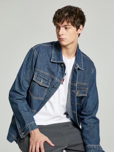 Image of Denim Jacket Men Vintage Autumn and Winter Tops Mens Denim Trucker Jacket