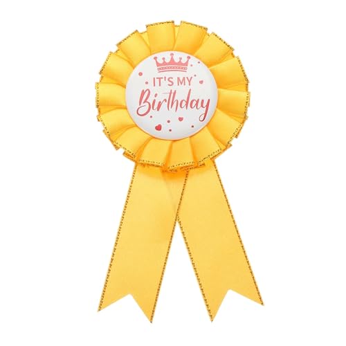 PATIKIL - PATIKIL Birthday Ribbon, 5.9 x 2.8" Award Ribbon Pin Fabric IT'S MY Birthday Pin for Party Adults Women Party Decorations Celebration Accessory Gift, Golden Yellow